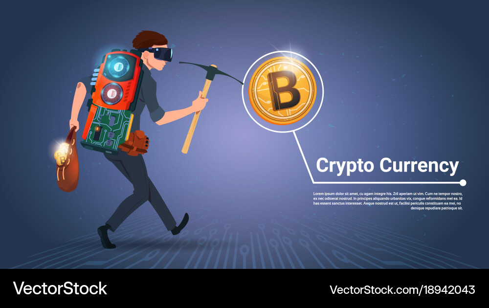 Bitcoin Mining: Man with Pickaxe vector image