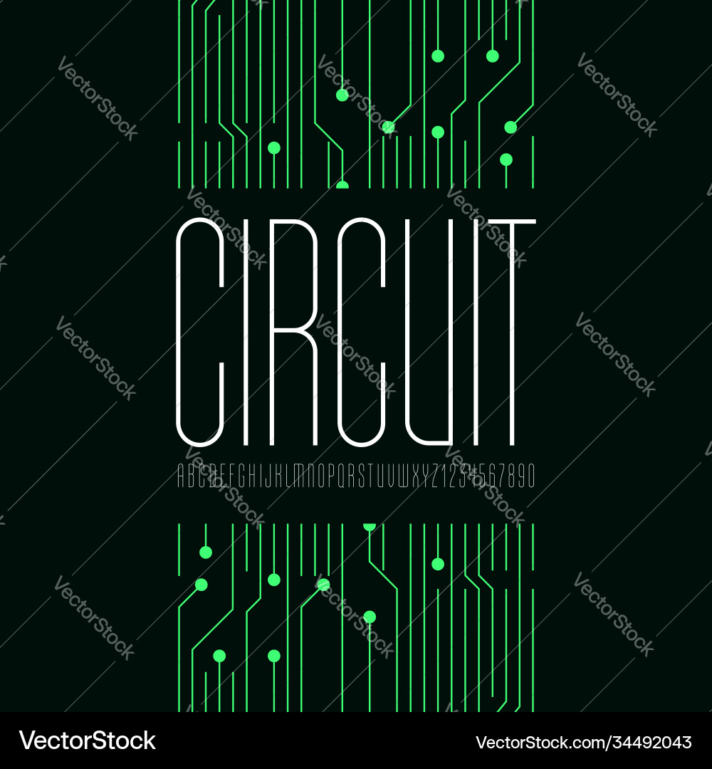 Condensed Alphabet Font - Circuit & Tech Style vector image
