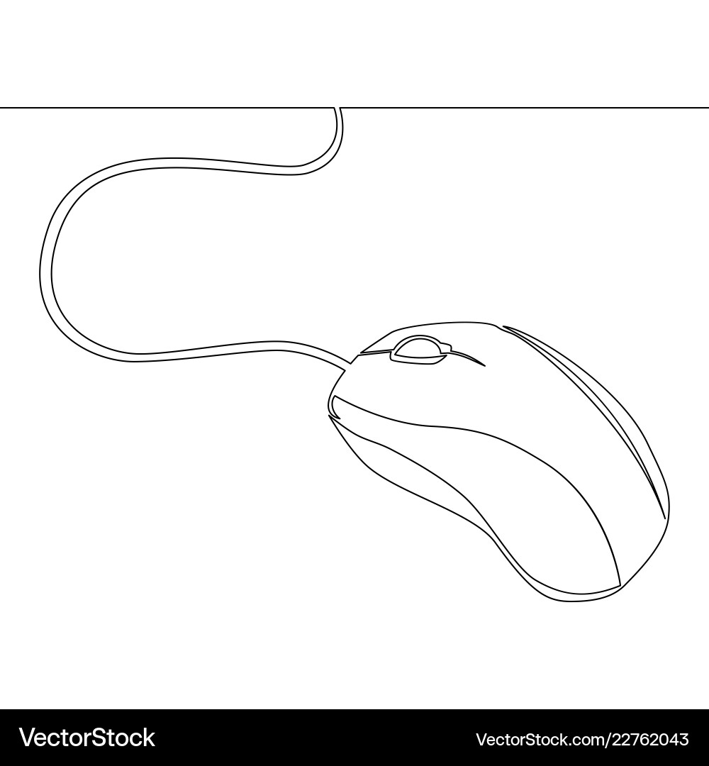 Continuous one line drawing wired computer mouse Continuous one line drawing wired computer mouse vector image