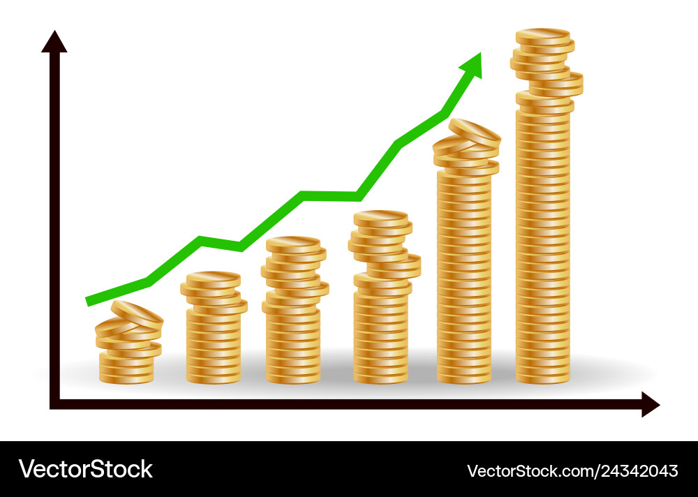 Financial growth concept with stacks of golden Financial growth concept with stacks of golden vector image