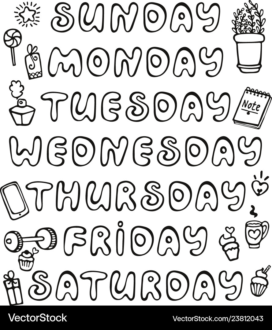 Hand drawn weekdays and elements for notebook Vector Image