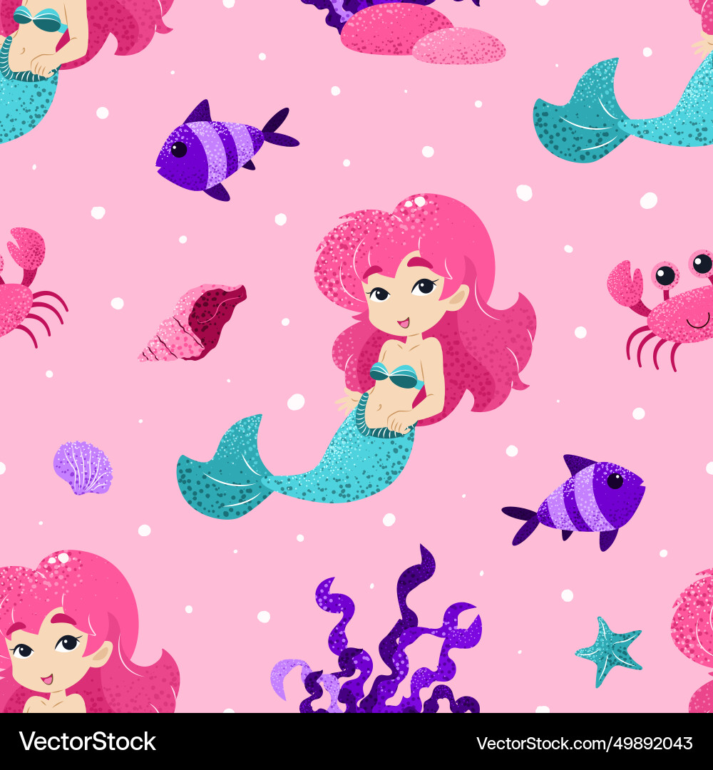 Seamless pattern with little mermaid print design Seamless pattern with little mermaid print design vector image
