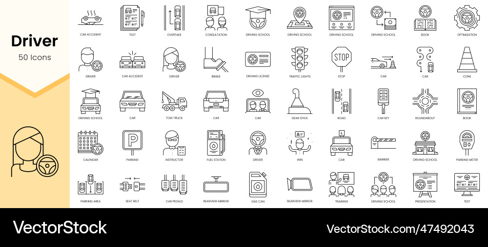 Simple outline set of driver icons linear style vector image