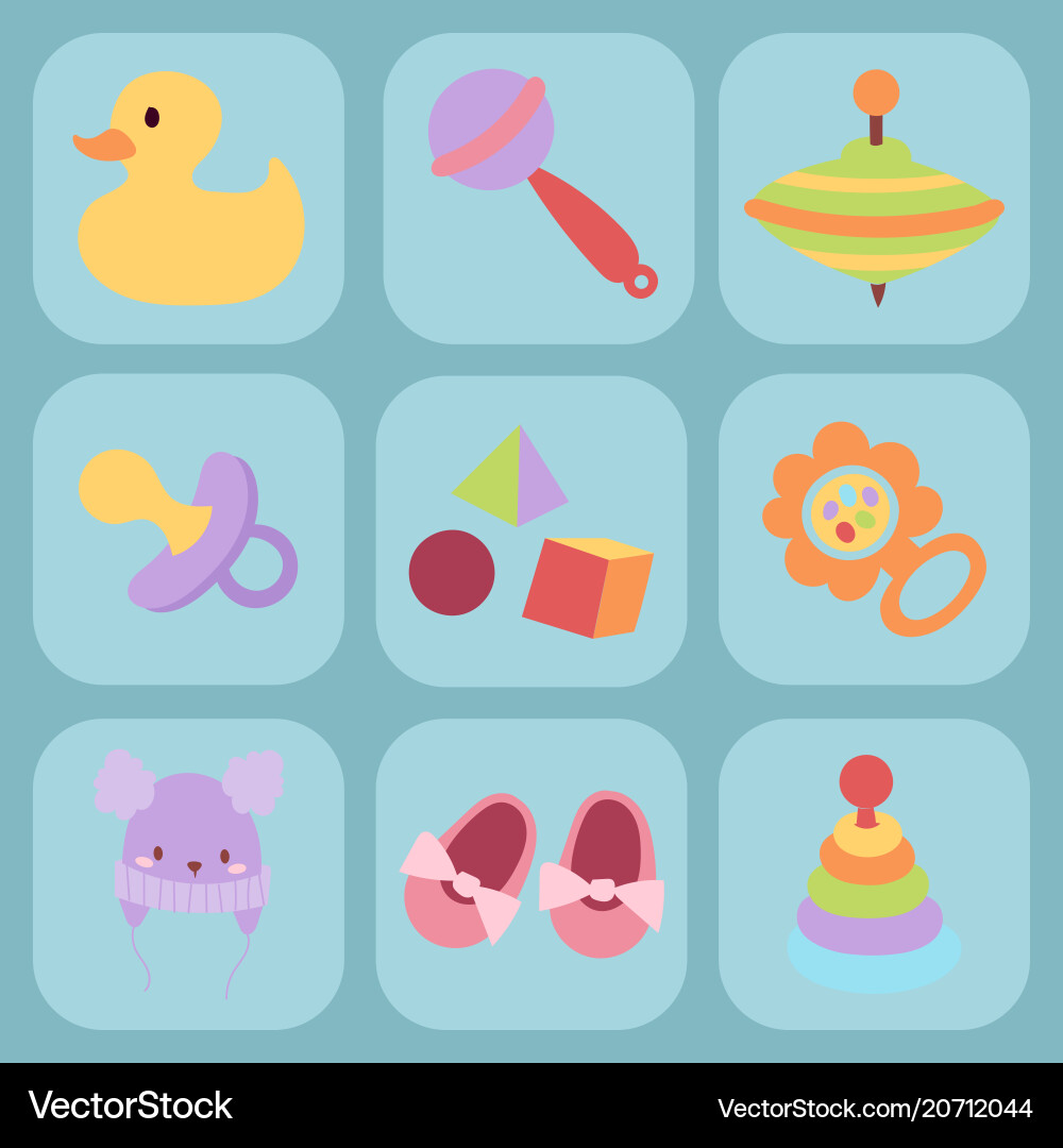 Baby Spielzeug Icons Cartoon Familie Kind Spielzeugshop Design Baby Spielzeug Icons Cartoon Familie Kind Spielzeugshop Design vektorbild