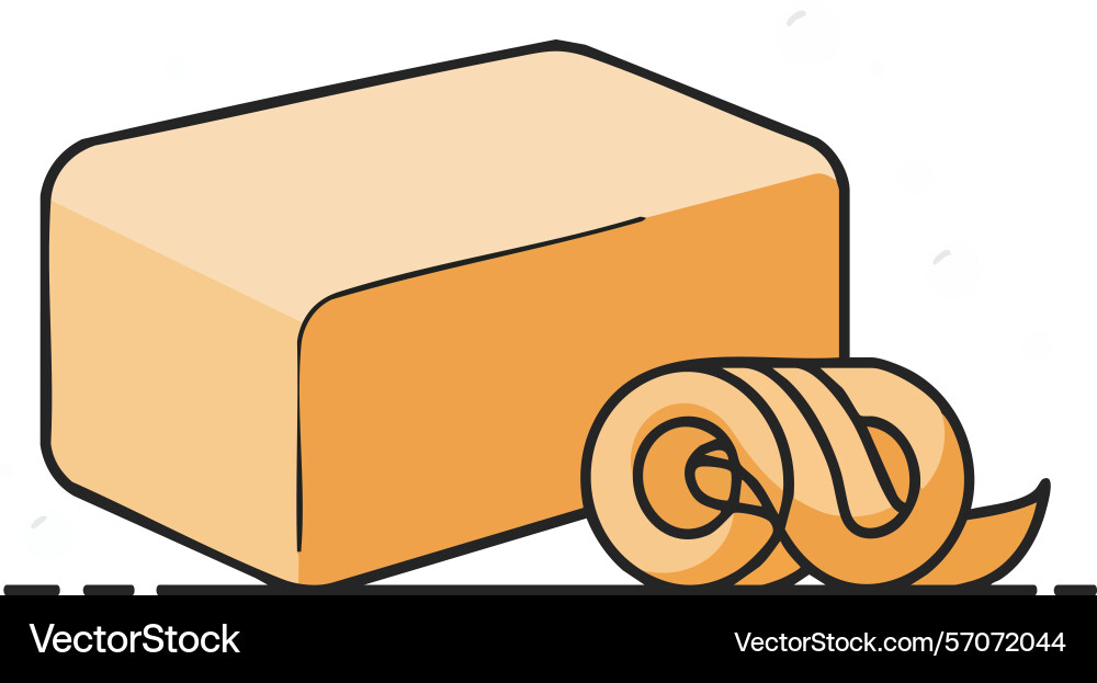 Butter block with curled slice in simple Vector Image