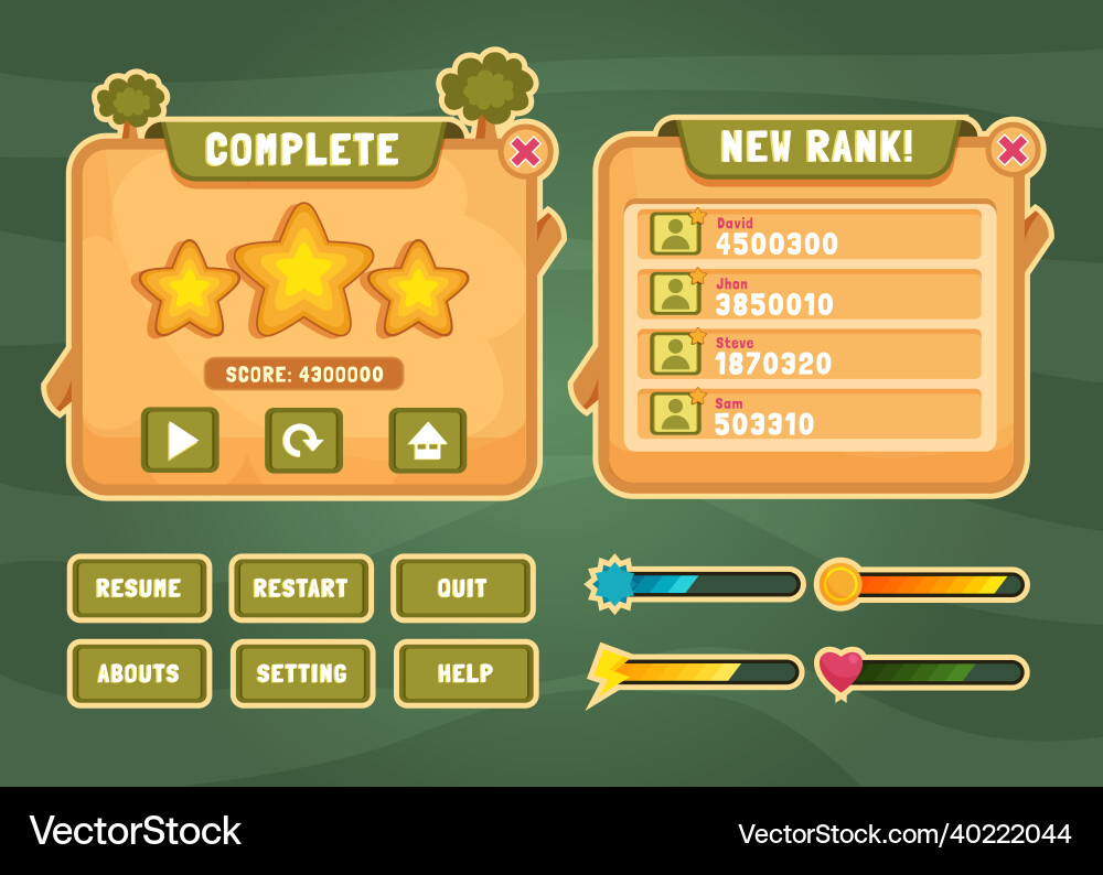 Game template gui kit interface log in page Game template gui kit interface log in page vector image