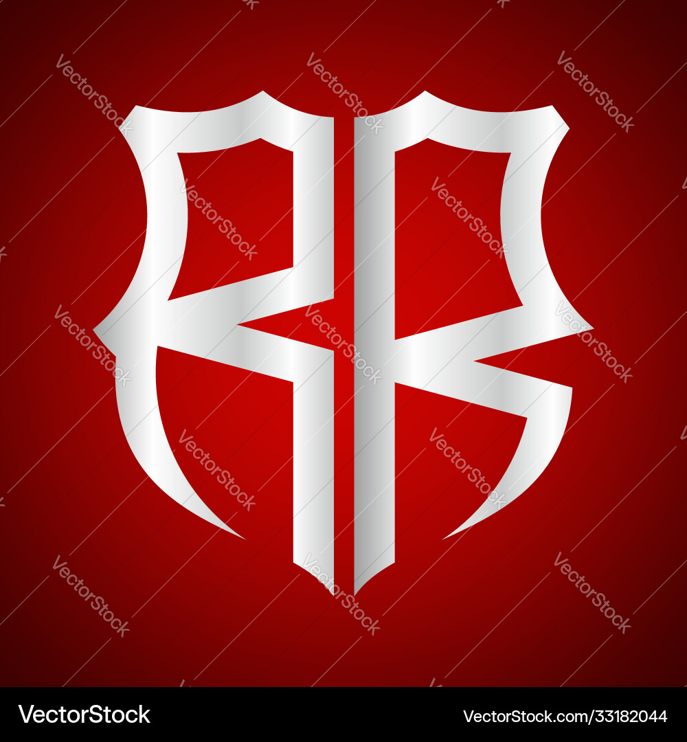 Initials r shield shape with silver color Vector Image