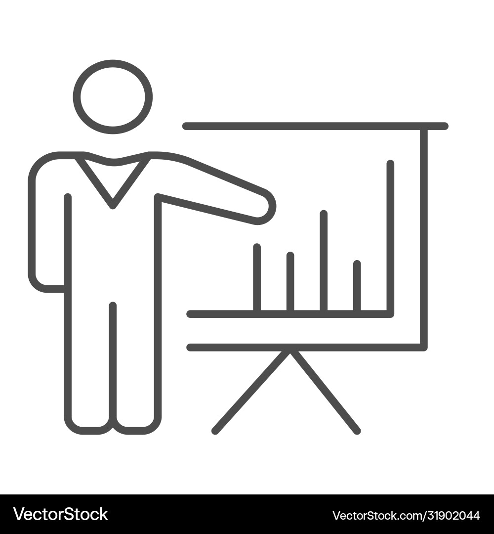 Man with presentation board thin line icon Man with presentation board thin line icon Vector Image