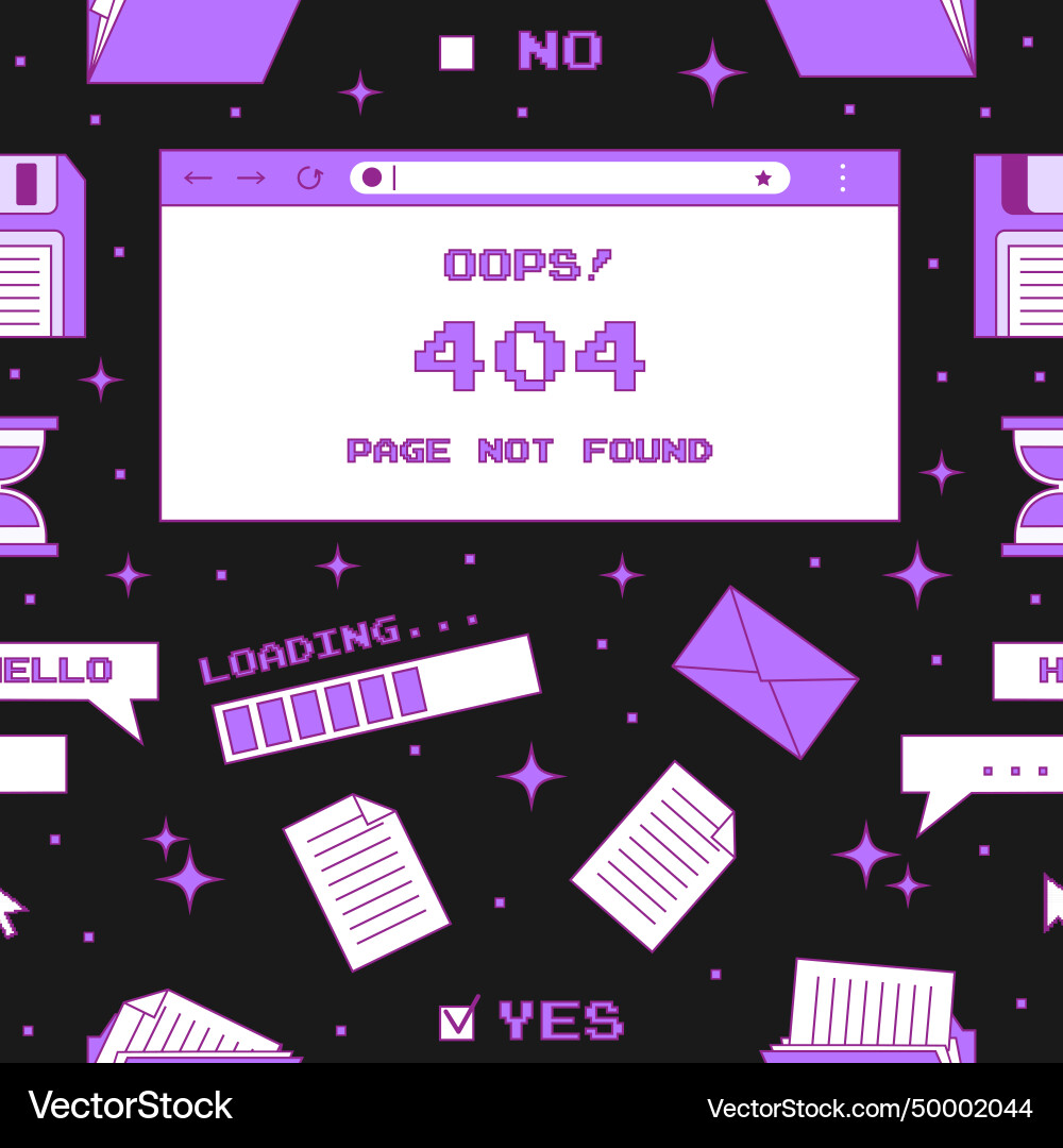 Pattern with web browser window 404 error vector image