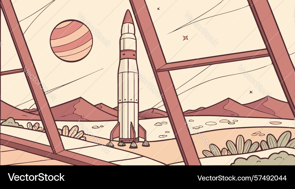 Rocket in futuristic architecture space age Vector Image
