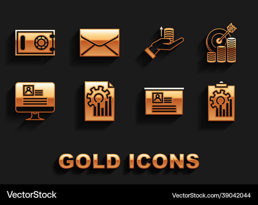 Set document with graph chart target coin symbol Set document with graph chart target coin symbol vector image