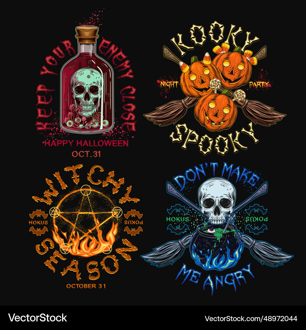 Set of labels with halloween objects Vector Image