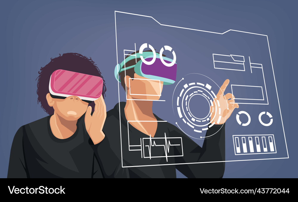 Two men using metaverse masks Vector Image