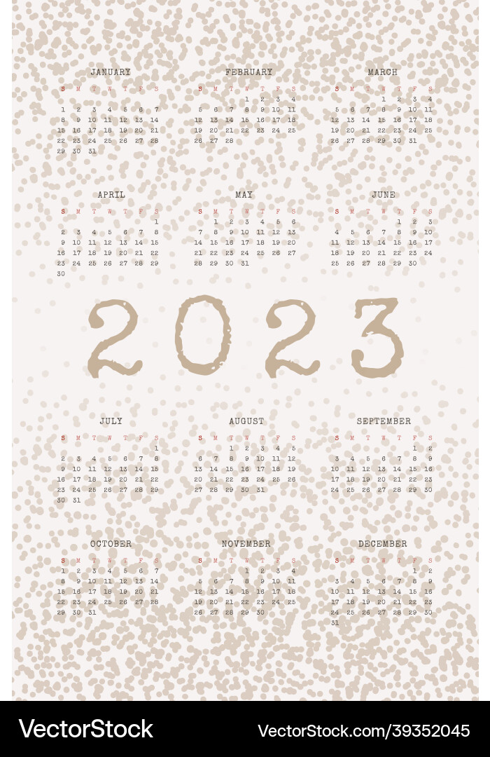 2023 calendar with typewritten text and textured vector image