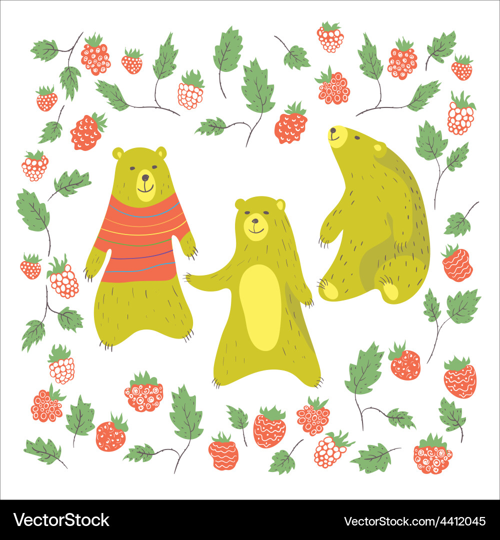 Bear and raspberry Vector Image