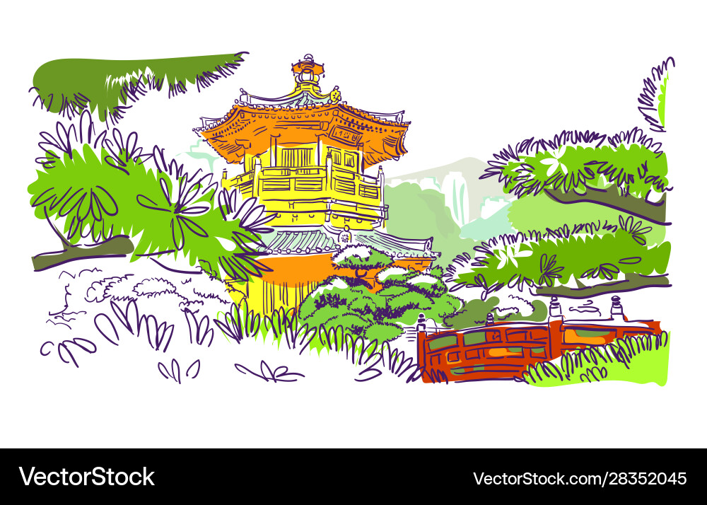 Buddhist temple hong kong watercolor Buddhist temple hong kong watercolor vector image