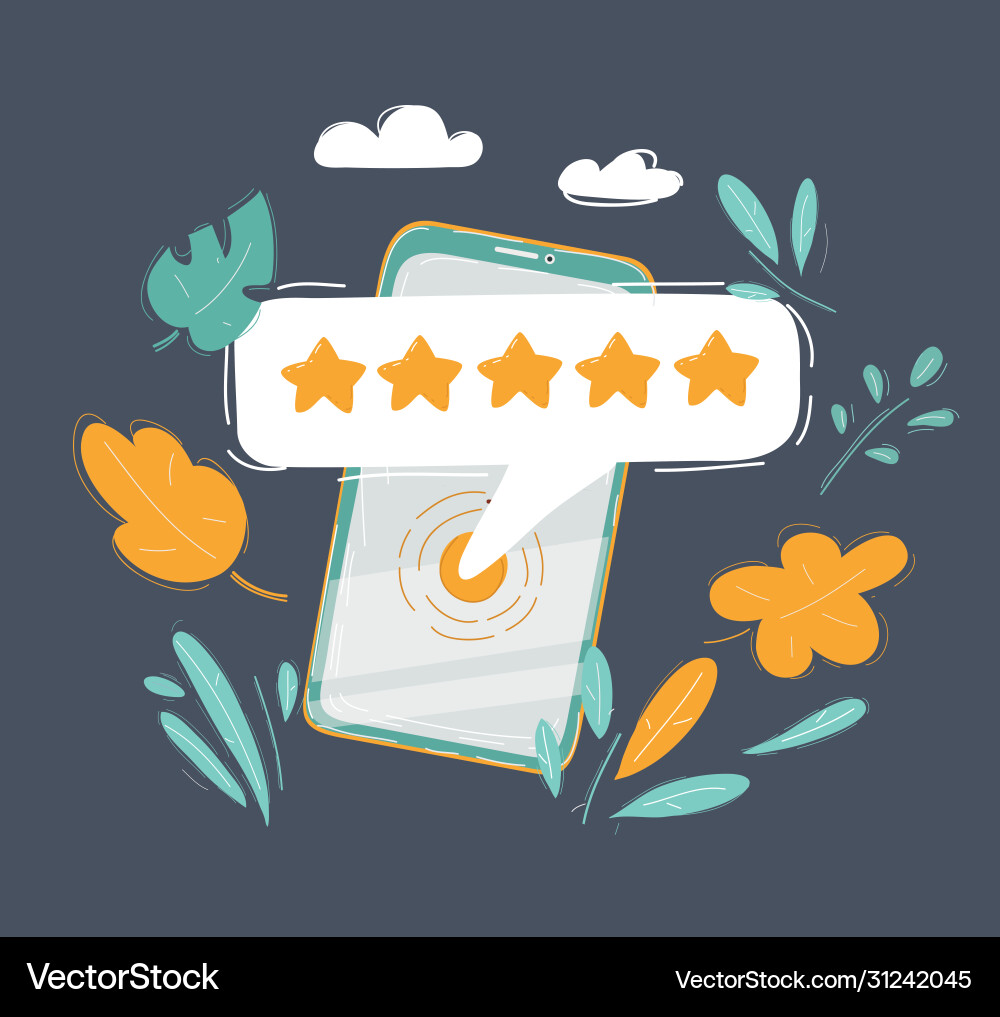 Display smartphone with 5 stars and rate button Display smartphone with 5 stars and rate button vector image