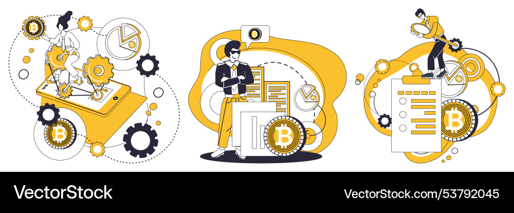 Exploring bitcoin transactions and blockchain vector image