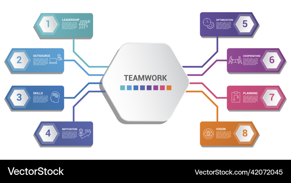 Infographic teamwork template icons in different Infographic teamwork template icons in different vector image