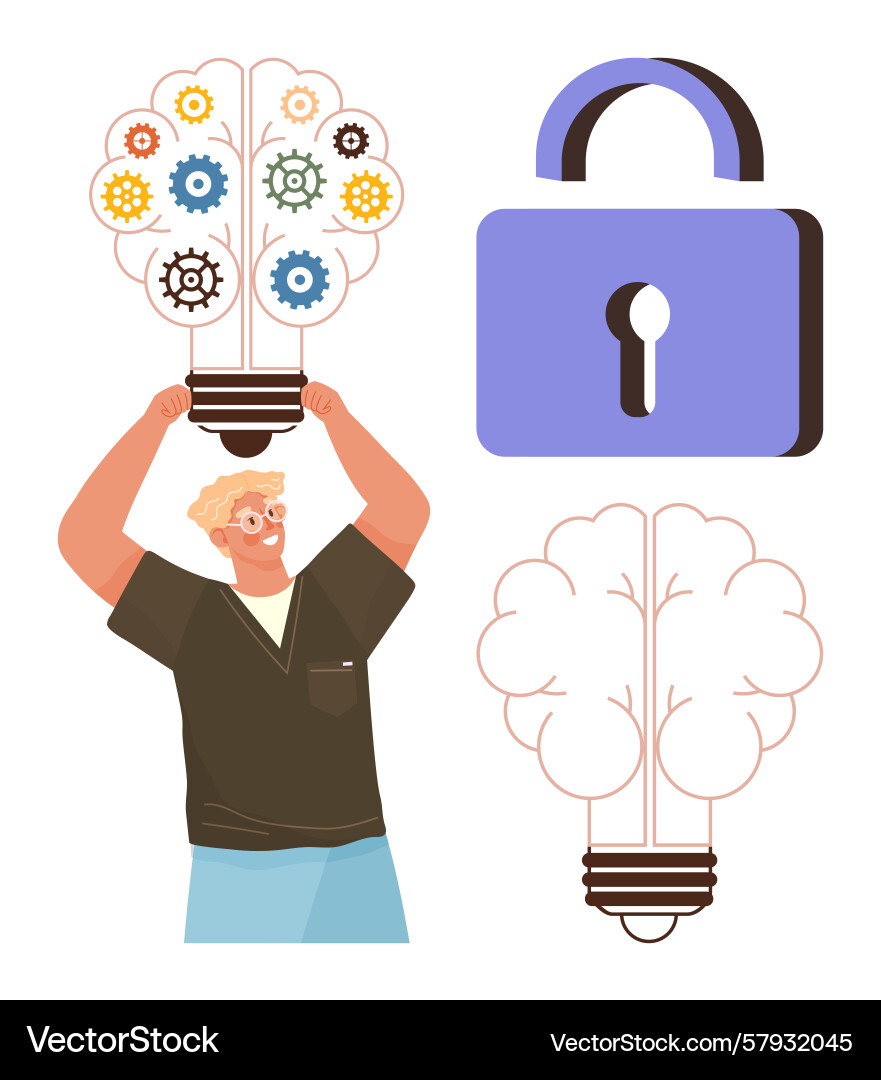 Man holding lightbulb of gears with brain Vector Image