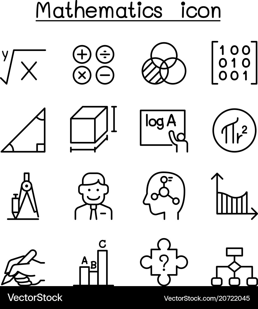 Mathematics icon set in thin line style Mathematics icon set in thin line style vector image