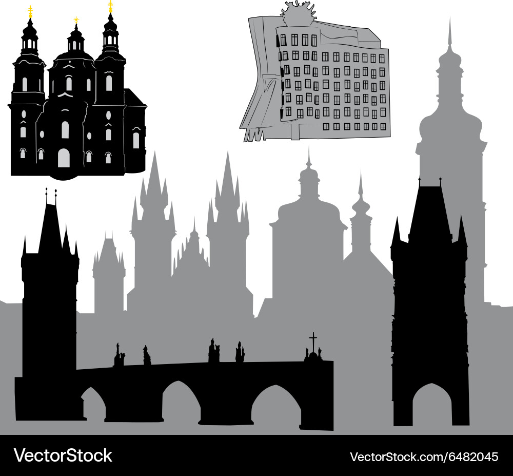 Prague Skyline Silhouette Vector Image