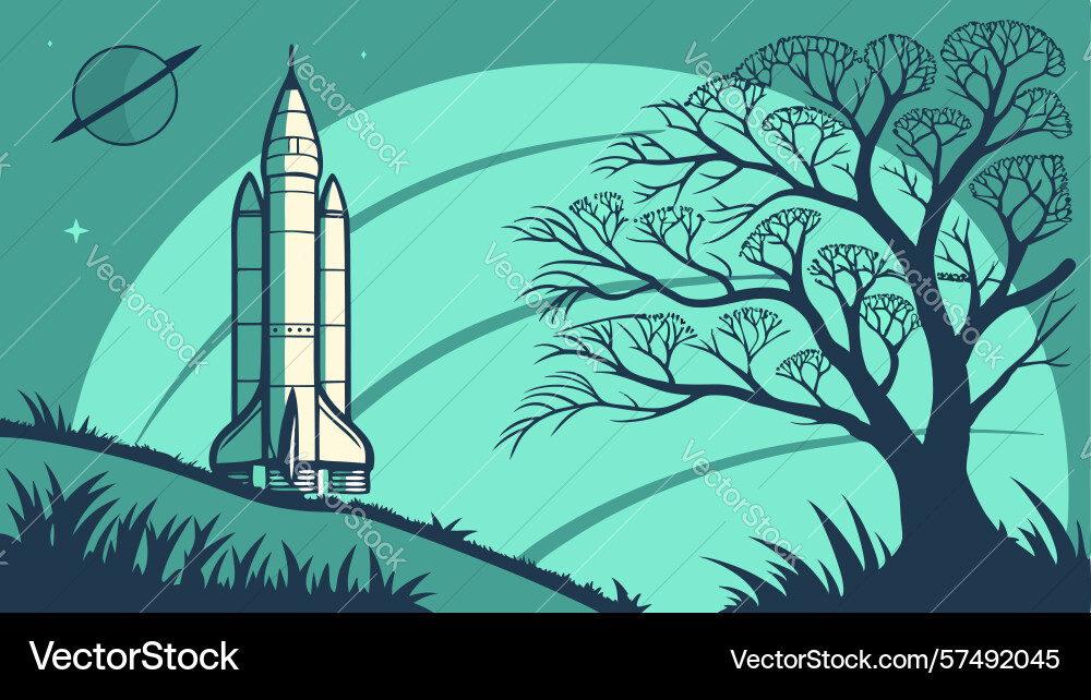 Rocket and abstract tree tech-nature harmony art vector image