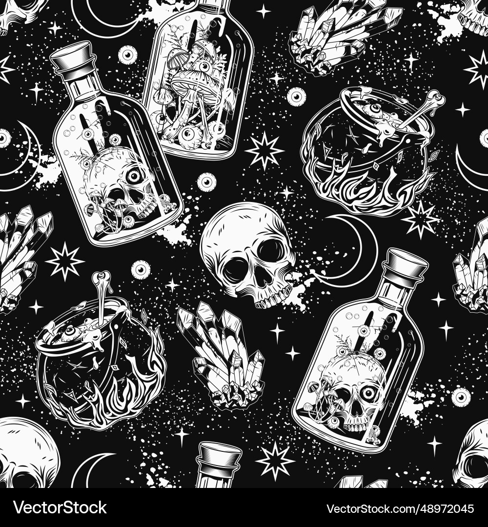 Seamless scary pattern with halloween objects Seamless scary pattern with halloween objects vector image