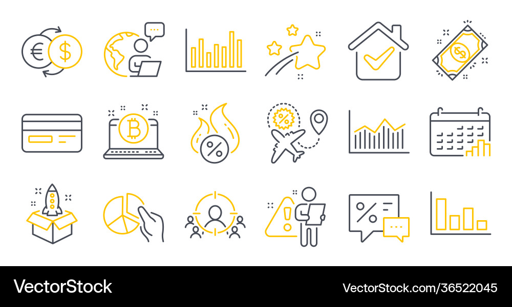 Set finance icons such as bitcoin histogram Vector Image