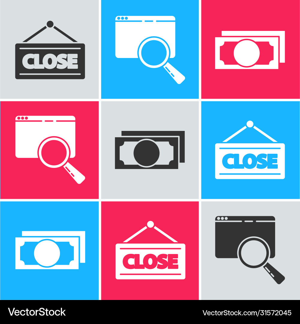 Set hanging sign with closed search in a browser Set hanging sign with closed search in a browser Vector Image