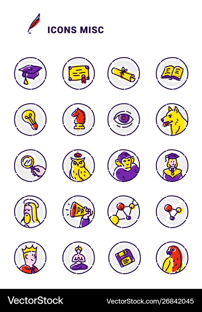 Set icons on different topics round outlined Vector Image