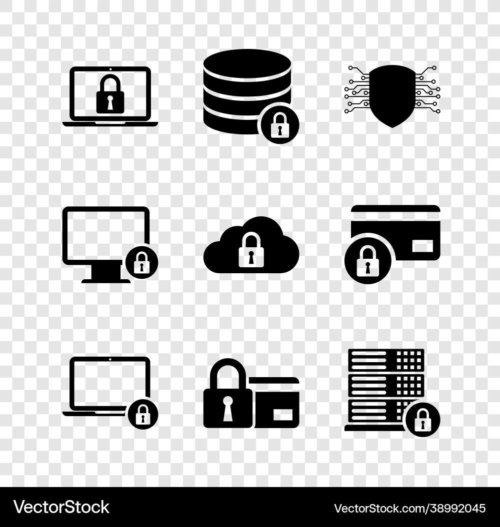 Set laptop and lock server security with cyber vector image