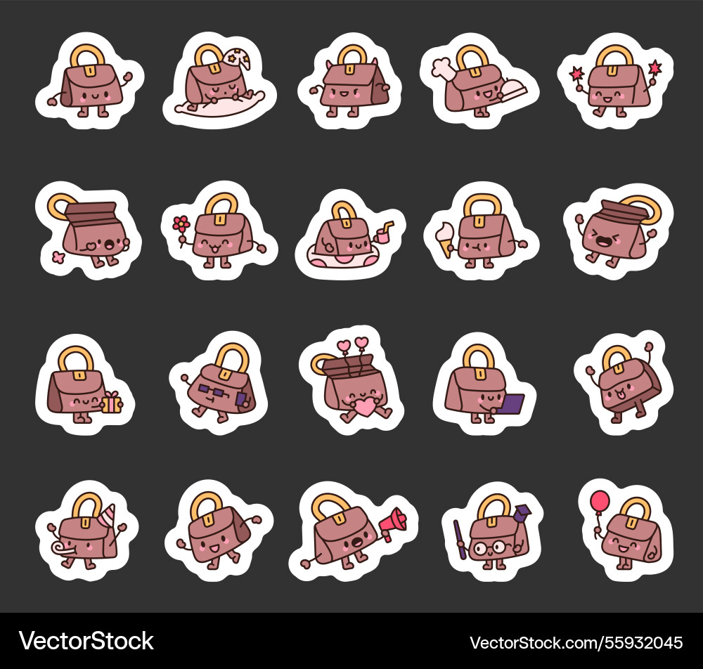 Small bag character set featuring expressions Vector Image