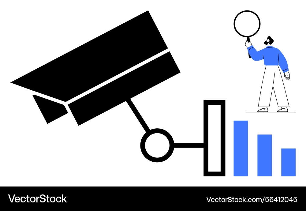 Surveillance camera overlooking man analyzing data Surveillance camera overlooking man analyzing data vector image