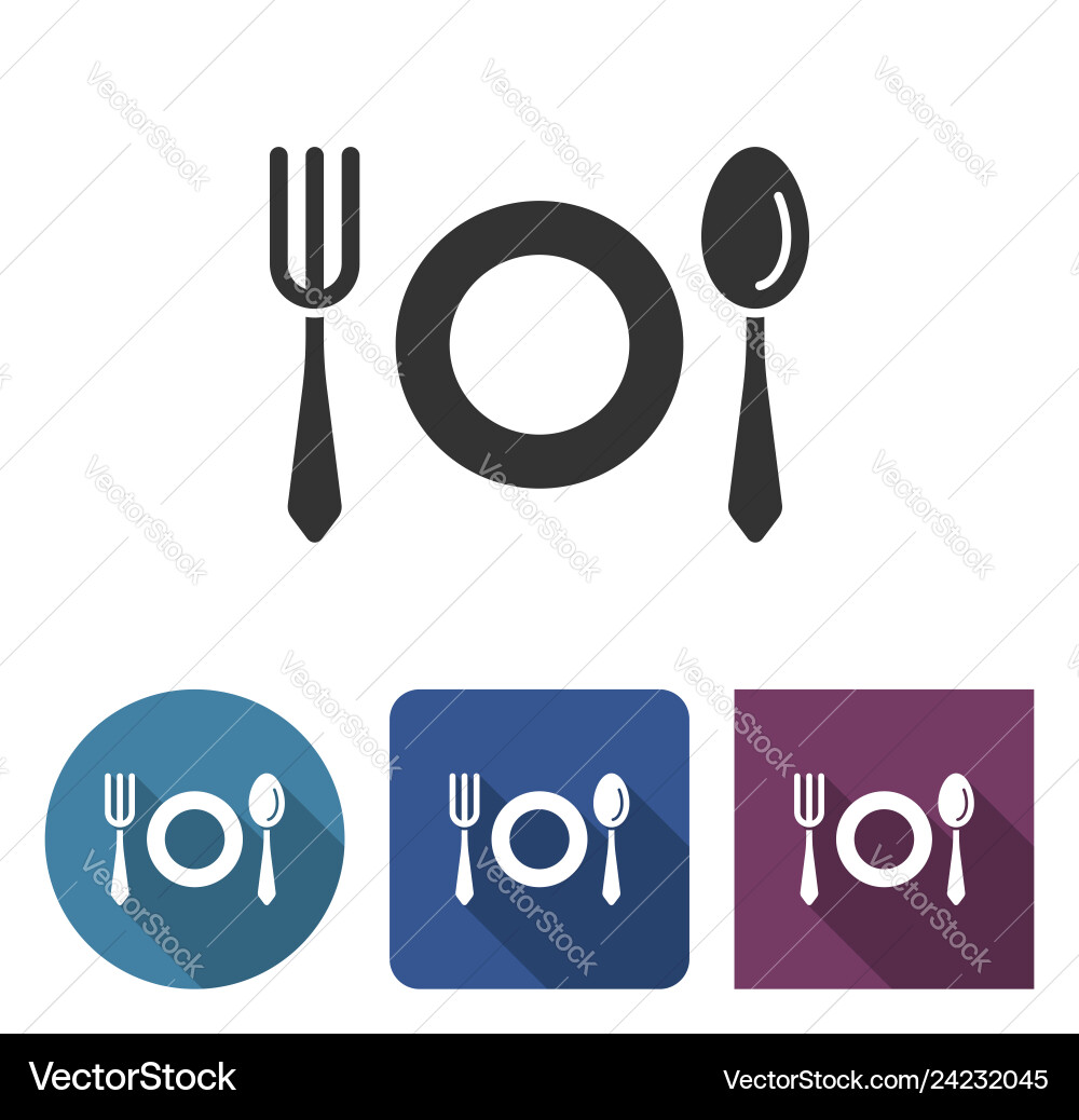 Tableware icon in different variants with long vector image