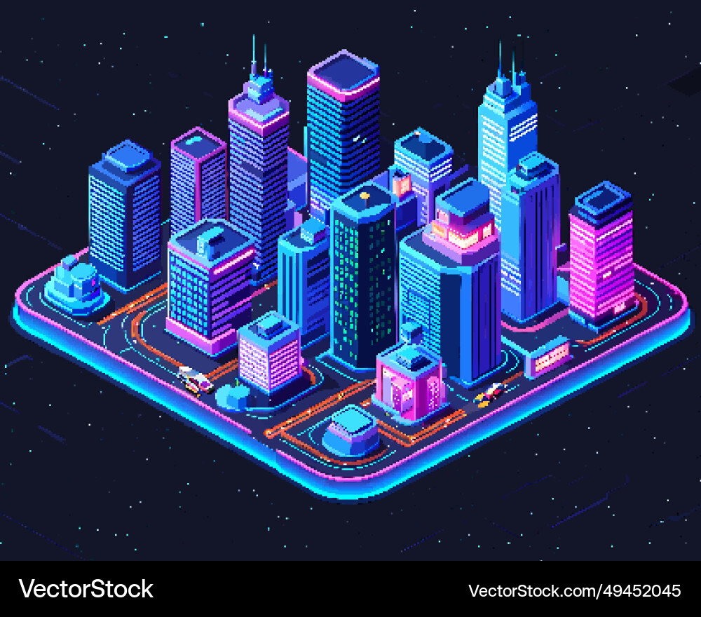 Three-dimensional projection pixel 8-bit art view vector image