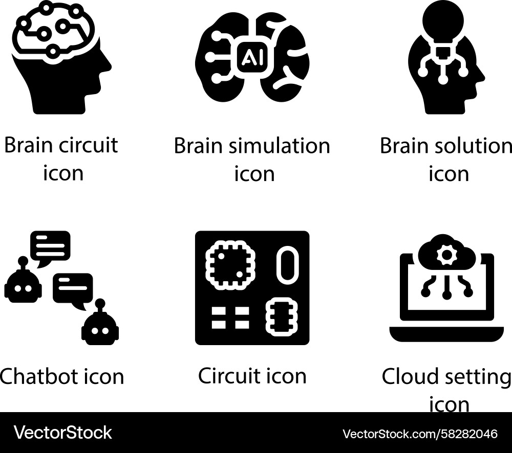 AI Brain Simulation & Solution Vector Image