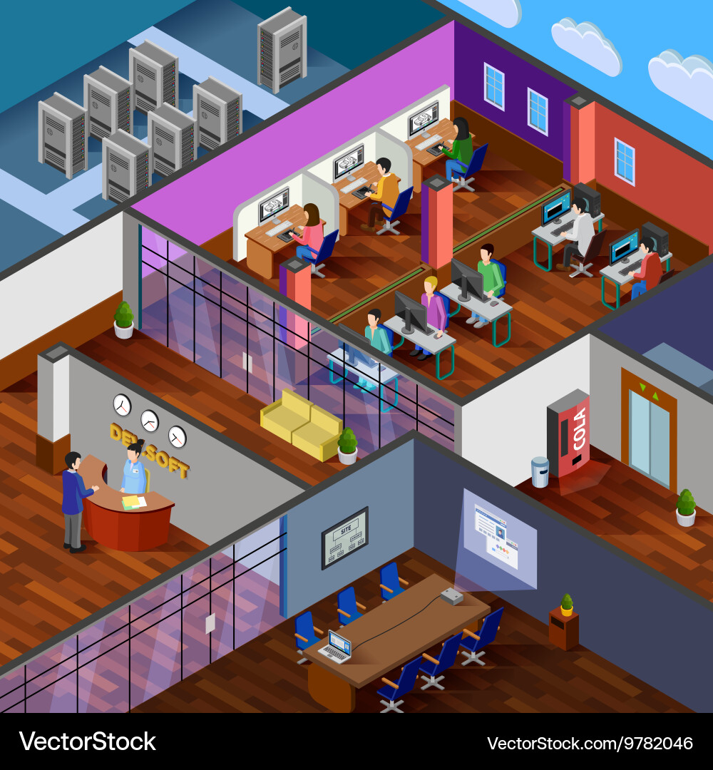 Development office isometric design concept Vector Image