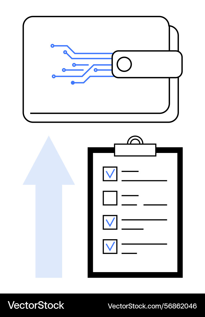 Digital wallet with circuitry and checklist Digital wallet with circuitry and checklist vector image