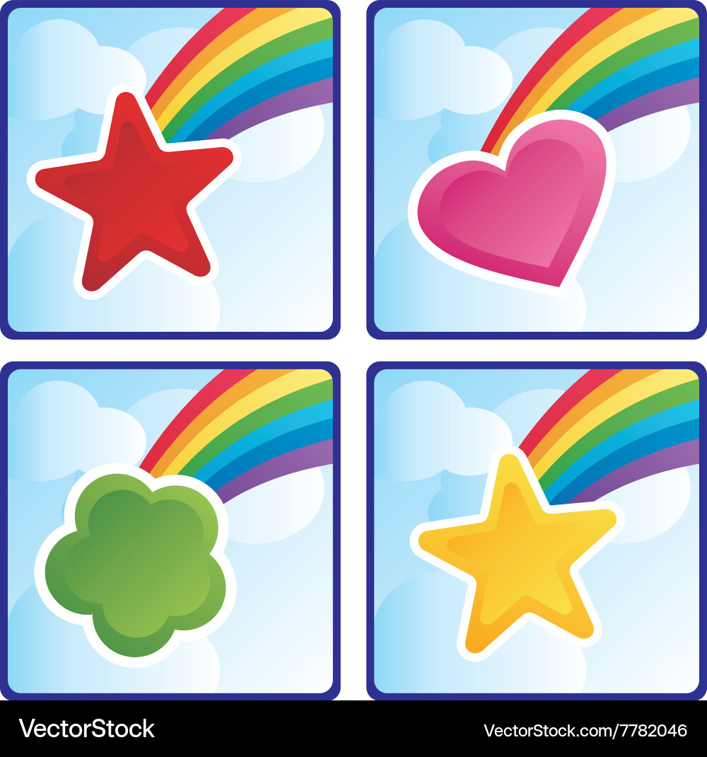 Four buttons set with rainbow Vector Image