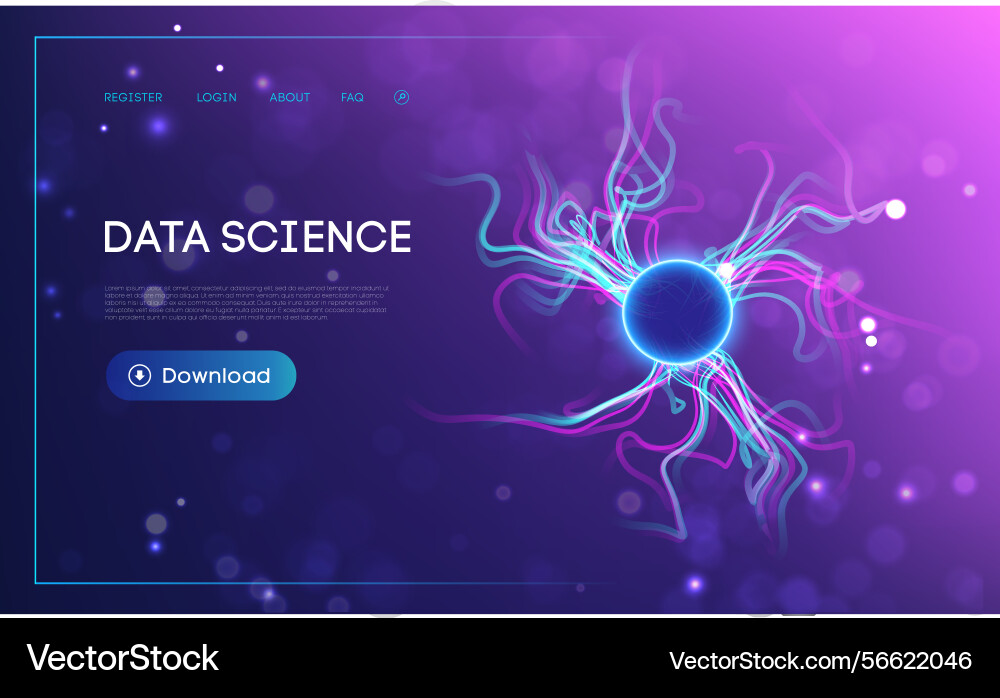 Futuristic data science landing page with glowing Futuristic data science landing page with glowing vector image