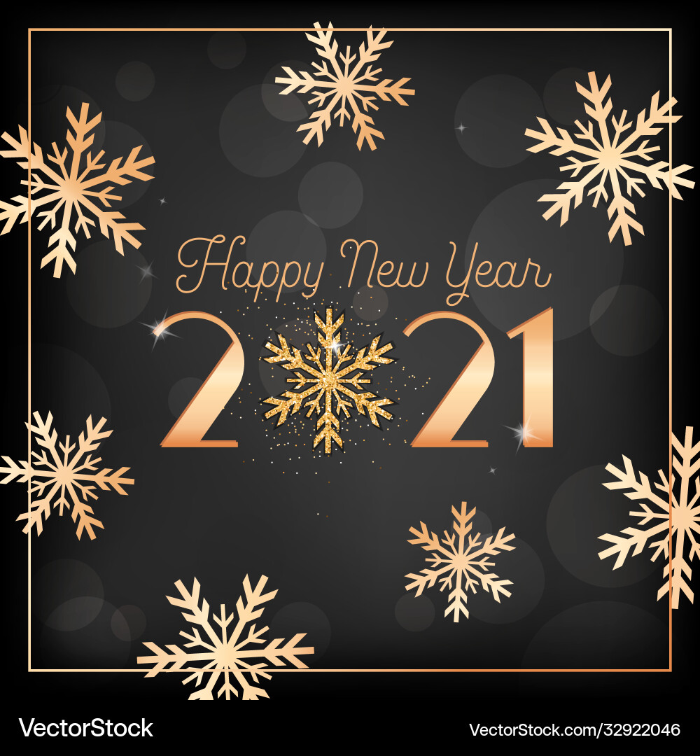 Happy new year card with gold snow flakes Happy new year card with gold snow flakes vector image