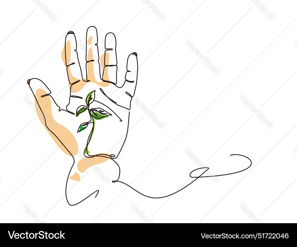 Palm prints shows life line with plant Palm prints shows life line with plant Vector Image
