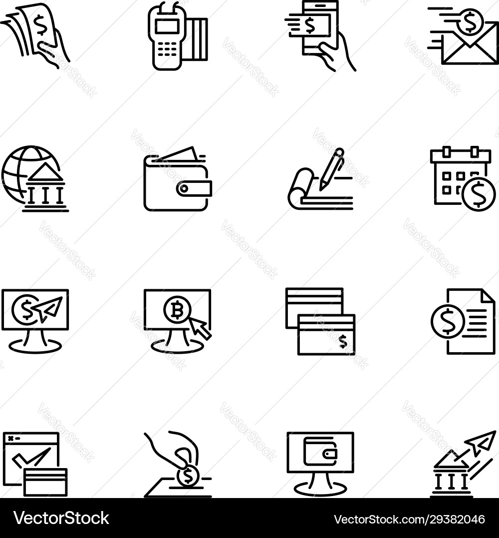 Payment methods related line icon set editable Vector Image