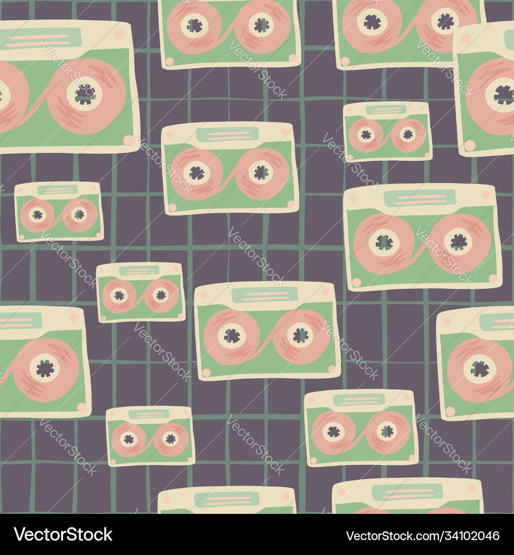Random seamless doodle pattern with cassette Random seamless doodle pattern with cassette vector image