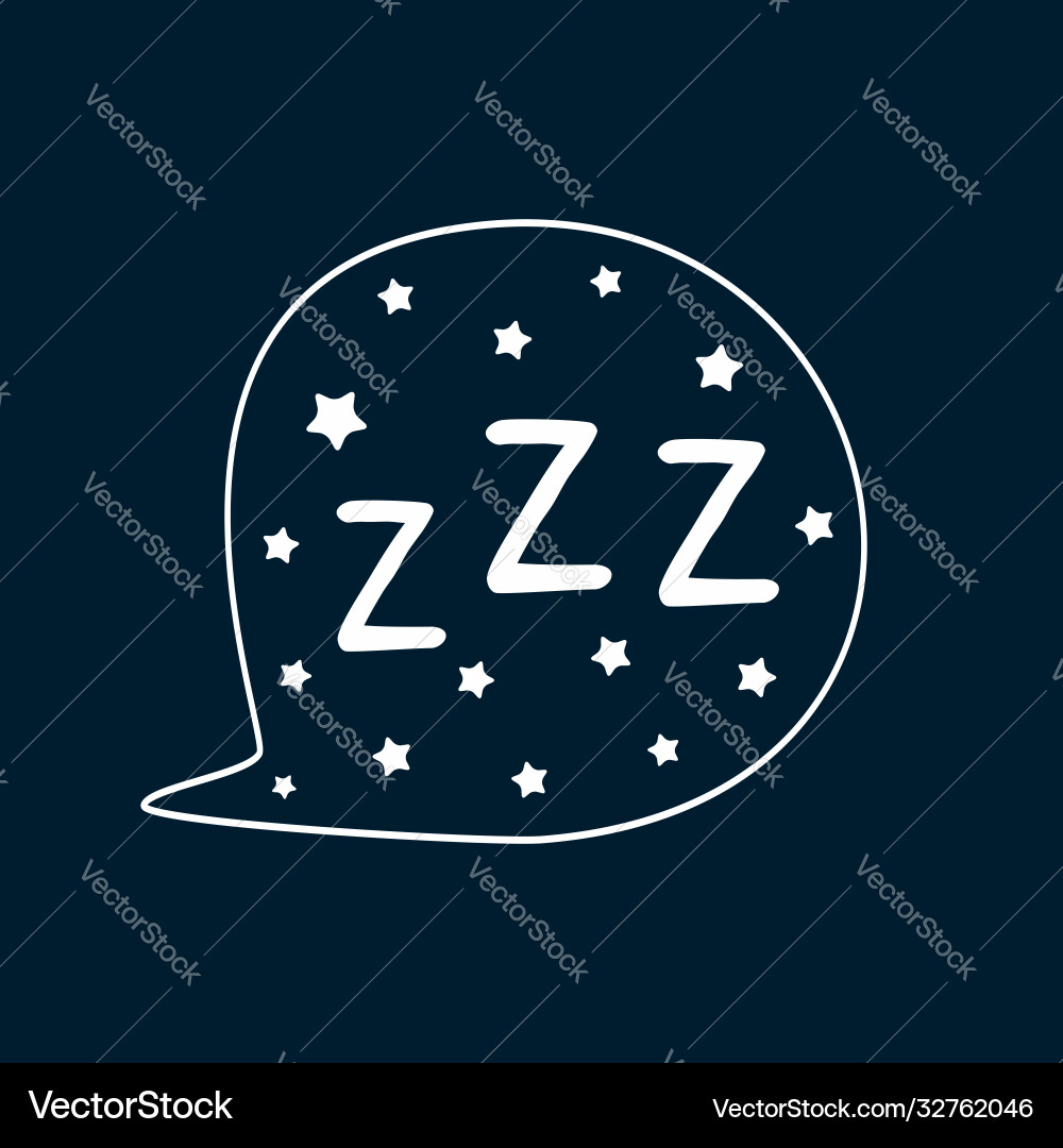 Speech bubble with stars and text zzz sketch Vector Image