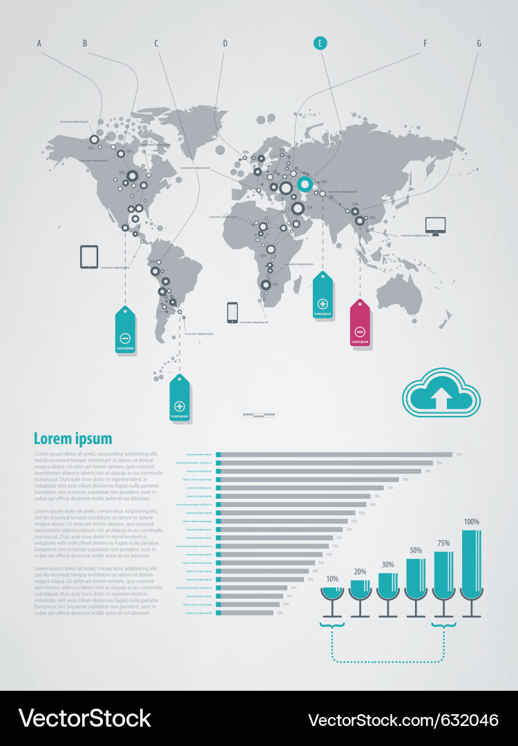 World Map Data Visualization Elements vector image