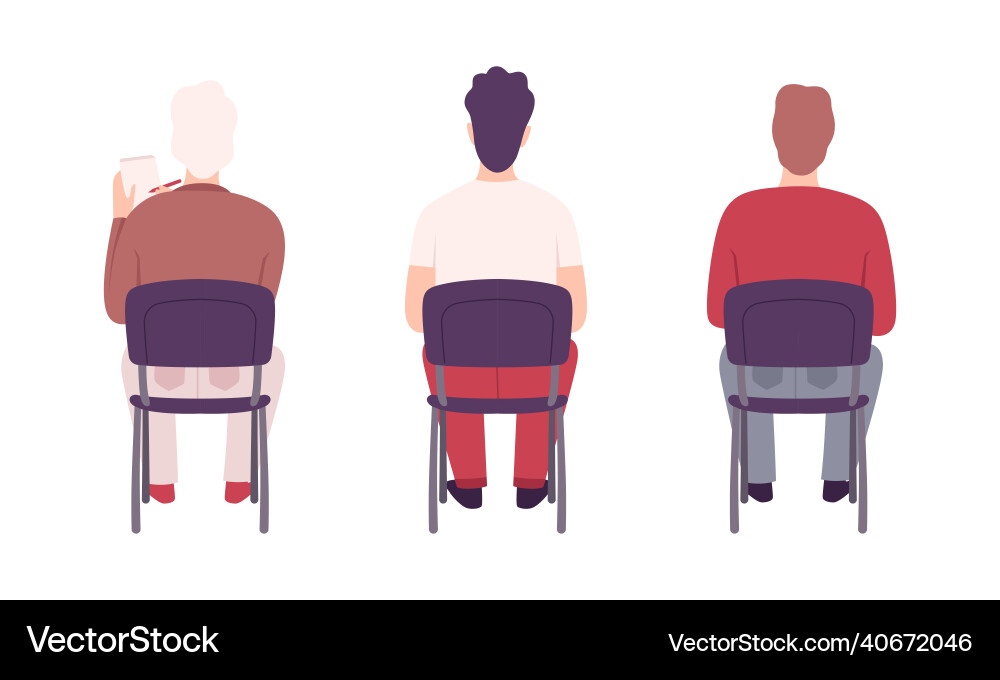 Young male student sitting on chair in class back Young male student sitting on chair in class back Vector Image