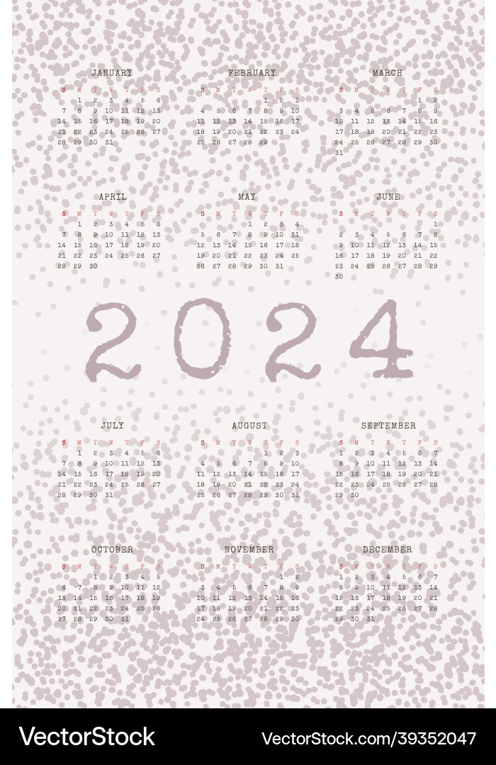 2024 calendar with typewritten text and textured vector image