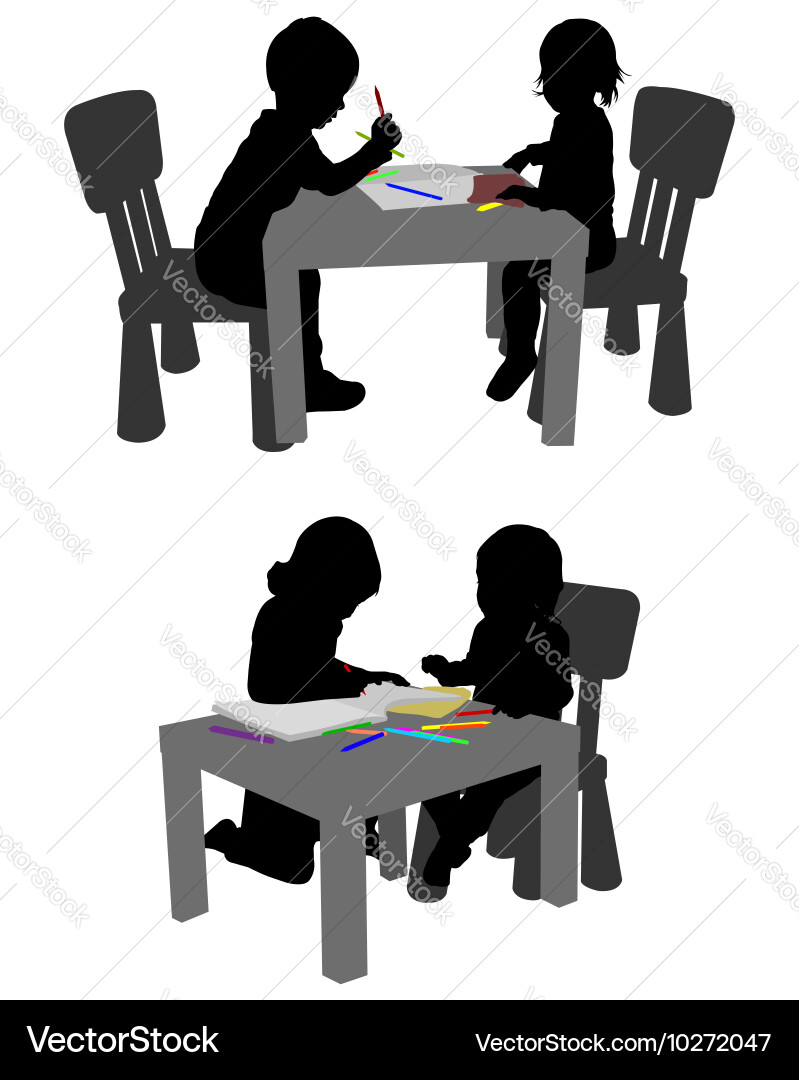 Children Coloring with Crayons Vector Image